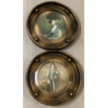 2 vintage circular framed portrait prints in heavy bronzed effect wooden frames. Each approx. 35cm
