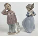 2 retired Nao Spanish ceramic figurines. Sleepy Head from 1990 and a windswept girl holding a