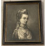 An 18th century mezzotint portrait, cut down into frame. In ebonised and gilt wooden frame. Frame