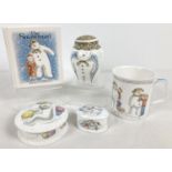 5 pieces of Royal Doulton The Snowman Gift Collection collectable ceramics. Comprising: Savings Book