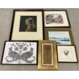 A collection of framed and glazed prints. To include a copy of "The Girl With The Pearl Earring"