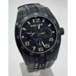 A Men's Topgear 12087J chronograph style wristwatch with black rubber strap by Police. Black face