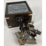 A replica wooden and glass lidded box containing a "Victorian Travelling Sextant" by Smith & Co.