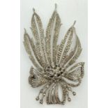 A large vintage silver statement brooch, of floral form, set with marcasites. Fully hallmarked to