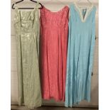 3 vintage 1960's sleeveless, full length fitted evening dresses. To include Carnegie and Jean Allen.