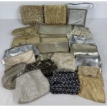 A box of 21 assorted vintage evening, clutch & shoulder bags in metallic tones.
