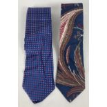 2 men's designer branded silk ties. An Yves Saint Laurent YSL patterned tie together with Charvet