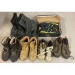 A box of assorted men's work and sports boots and shoes. To include: new & boxed Grafters steel toed