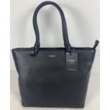 A new with tag, Osprey black grainy hide Collier tote bag. With floral lined interior.