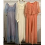 3 vintage 1970's chiffon detailed maxi dresses. In varying conditions.