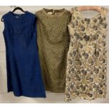 3 vintage 1960's short length evening/cocktail dresses - 2 with metallic thread detail. To include