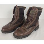 A pair of men's worn Armani Jeans brown leather and nylon lace up ankle boots. Size 8. Some scuffing