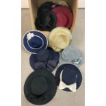 A large box of assorted vintage womens wide brimmed occasion hats. To include: Jacques Vert,
