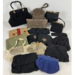 A collection of 16 vintage evening and clutch bags. In varying colours, materials and designs.