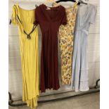 4 vintage 1930's/40's full length evening dresses - 3 with short sleeves. Together with a sleeveless