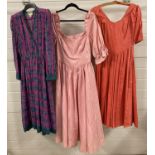 3 vintage 1980's dresses - 2 evening dresses and a day dress, all in pink tones. To include Laura