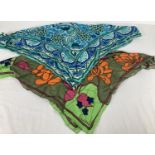 2 large silk square scarves by Richard Allan in floral designs.