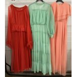 3 vintage 1970's chiffon maxi dresses, 2 long sleeved. To include Jean Veron and Josh Charles.