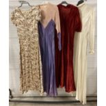 4 vintage 1930's/40's evening dresses. 2 shorted sleeved & 2 long sleeved, to include Manhatten