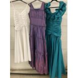 3 vintage 1980's dresses - 2 sleeveless ballgowns together with a strappy evening dress. To