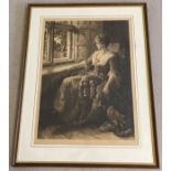 Herbert Thomas Dicksee (1862-1942) - large original late Victorian etching entitled "Anxious