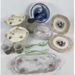 A collection of vintage and antique ceramics and glassware. To include a salt glaze jug with