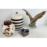 3 large ceramic items together with a French ceramic lidded heart shaped trinket. A modern Price &