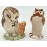 2 small collectable Beswick ceramic owl figurines. Beatrix Potter "Old Mr. Brown" together with Walt