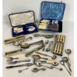 A quantity of assorted vintage boxed and unboxed cutlery. To include: Cased pair of A1 plate serving