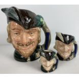 3 various sized Royal Doulton character jugs of Robin Hood. Large 7½" - D6527, small - D6341 and