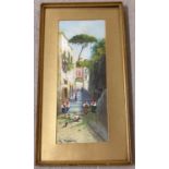 Y. Gianni - Victorian watercolour of an Italian street scene, signed. In gilt frame and mount. Frame