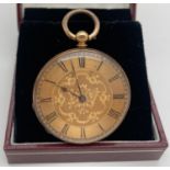 A ladies Victorian 18ct gold pocket watch with floral engraved decoration to both centre of watc...