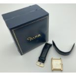 A men's square cased gold tone mens wristwatch by Avia. Strap broken but still retains original