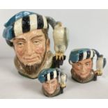 3 various sized Royal Doulton character jugs of The Falconer. Large - D6533, small - D6547 and 4"