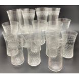 A collection of Edwardian Pall Mall Lady Hamilton tumblers. With acid etched design to top rim and