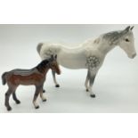 2 small Beswick ceramic horse figures, both with oval back stamp. Mare (facing right) #1991,