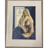 Krys Leach, local artist - nude oil on canvas board, on a white mount, entitled "Stained Glass".