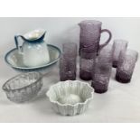 A collection of vintage ceramics & glass to include a Shelley jelly/blancmange mould. Lot also