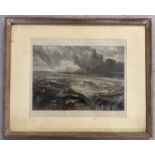 A framed & glazed coloured engraving of the port of Great Yarmouth in the 1800's. Indistinct stamp