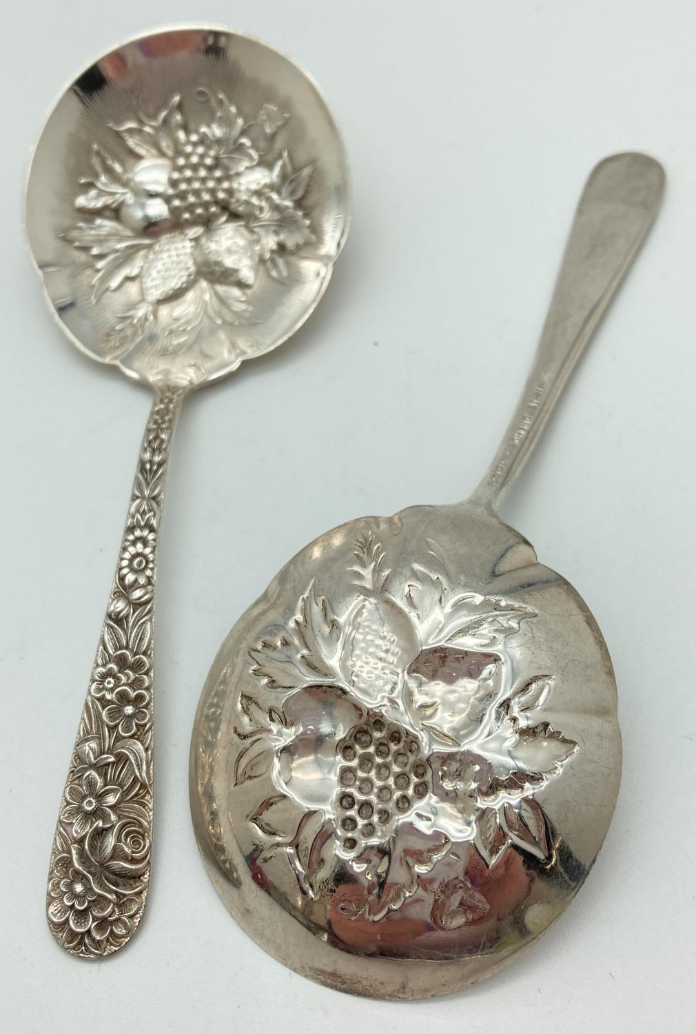 A pair of American silver serving spoons by S Kirk & Son Inc. With decoratively floral engraved - Image 2 of 3