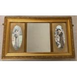 An Edwardian gilt framed mirror with panelled detail featuring ladies in the garden. Decorative