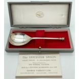 A boxed vintage silver copy of The Leicester Spoon, by George Tarratt Vanders. Fully hallmarked to