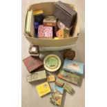 A collection of vintage and modern tins and boxes . To include biscuit, confectionery and vanity.