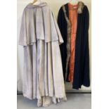 2 vintage theatre costume full length hooded capes, one with real fur trim.