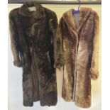 2 ladies vintage full length, fully lined brown sheepskin coats. One with button detail to cuffs,