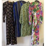 4 vintage dresses in varying styles and conditions. To include 1960's lurex thread evening dress