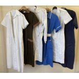 6 vintage theatre costume women's overalls and uniforms, to include nurses outfits.