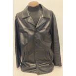 An original fully lined black leather jacket By Ben Sherman. With button front fastening, Ben