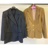 2 ladies vintage fitted jackets, both size 10. A black and white pinstripe double breasted style