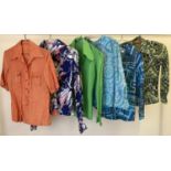 6 vintage 1970's ladies shirts and blouses in varying colours, materials and patterns. To include